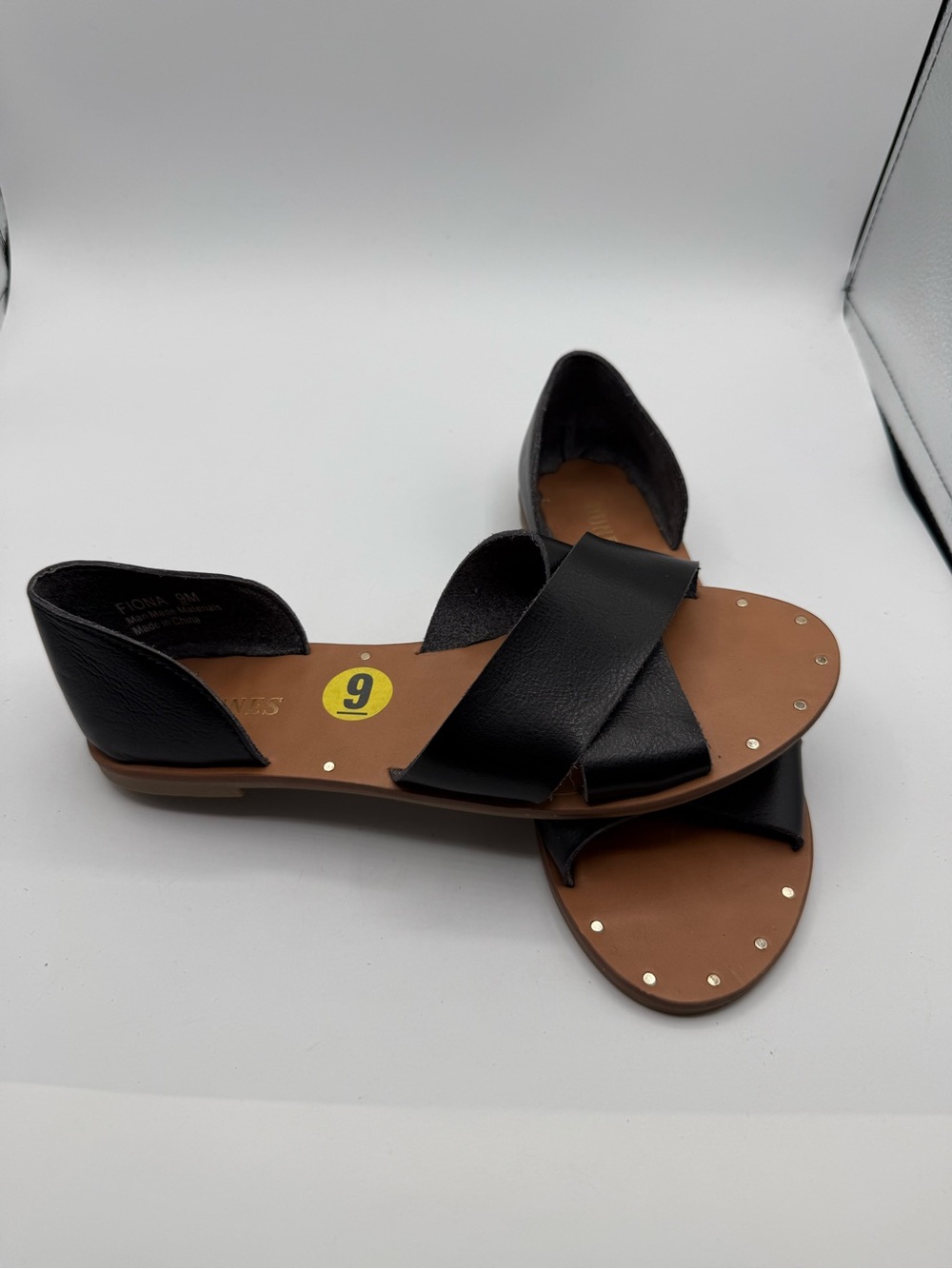 Dunes Fiona Black D’Orsay Leather Flats Sz 9